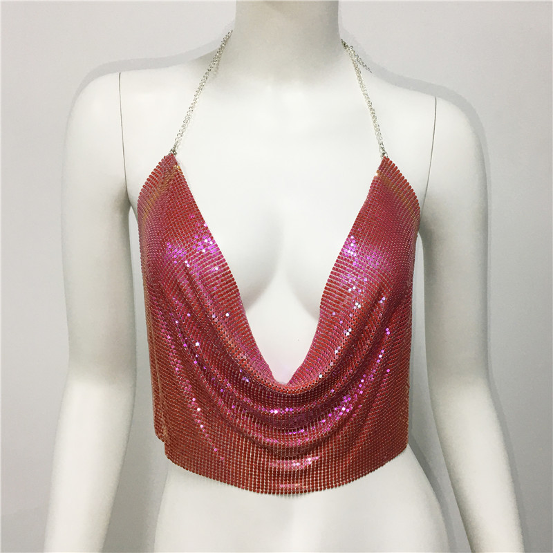 Fashion Symphony Red (short Style) Metal Sequin Halter Neck Strap