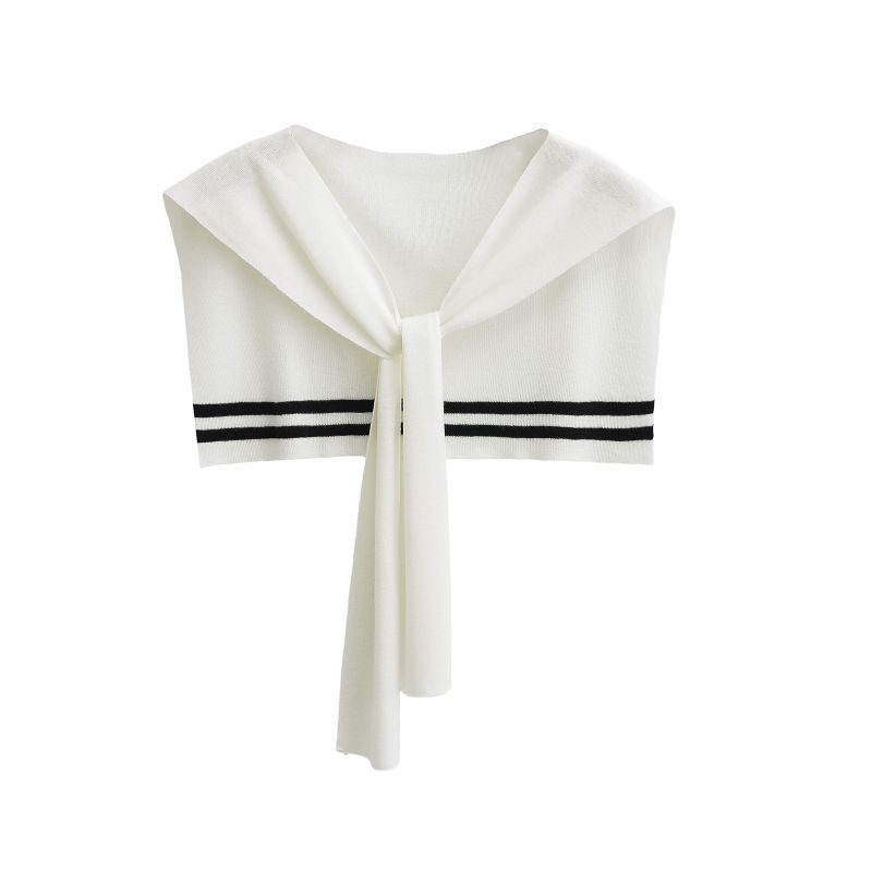 Fashion White Contrast Striped Knitted Shawl