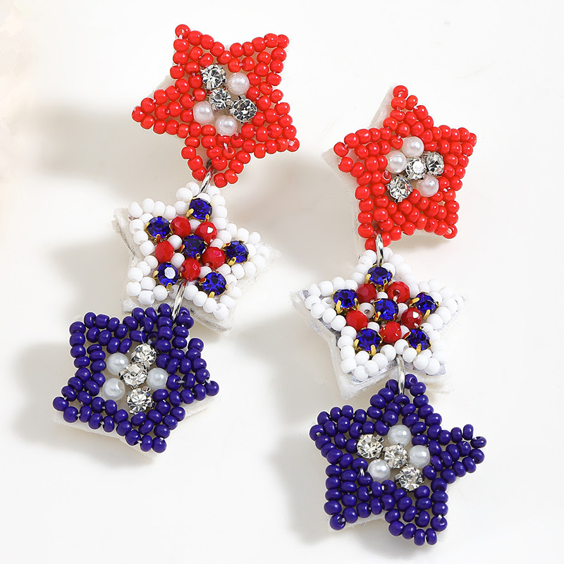 Fashion Style D:three Stars Rice Bead Braided Geometric Earrings