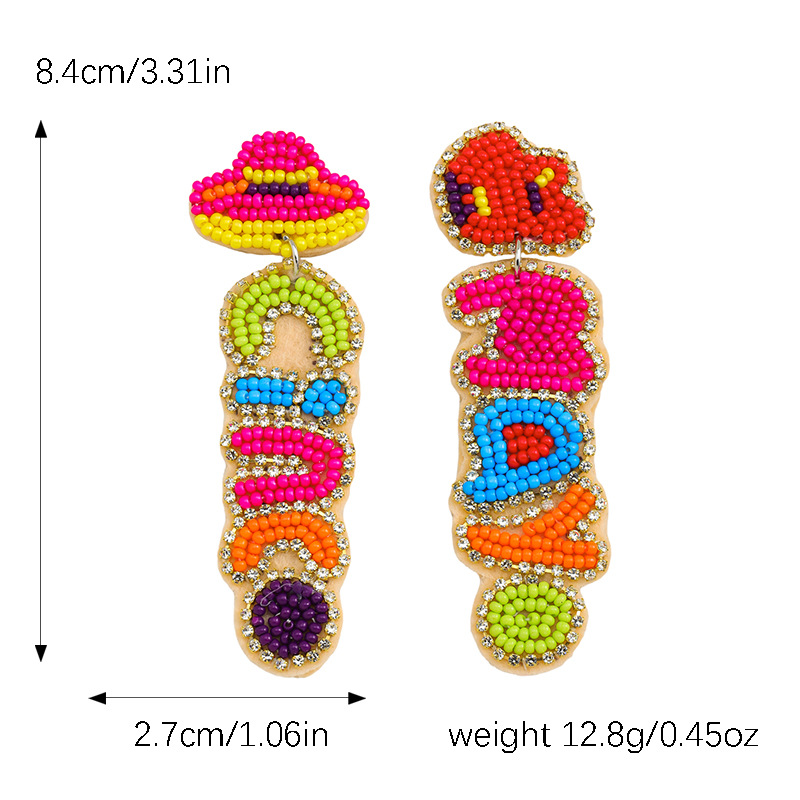 Fashion May 5th Festival Style 3:rose Red Hat Rice Bead Braided Geometric Earrings