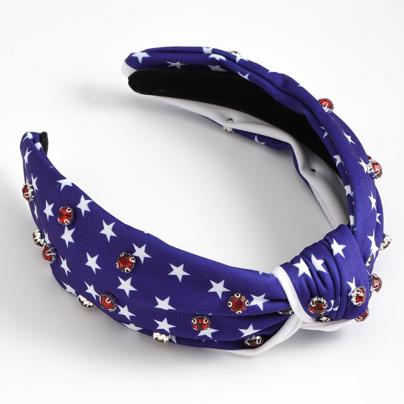 Fashion Five-pointed Star Model Fabric Diamond Printed Knotted Wide-brimmed Headband