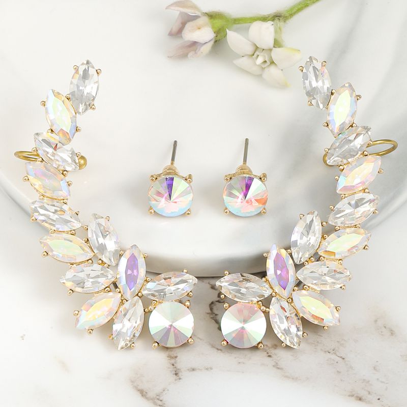 Fashion White Alloy Diamond Geometric Half Ring Stud Earrings