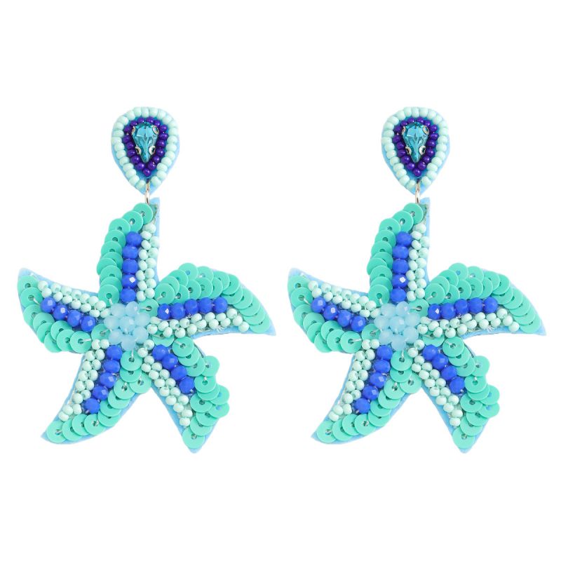 Fashion Blue:style 2 Three-dimensional Rice Beads And Starfish Earrings