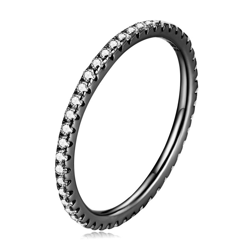 Fashion Black Silver Diamond Round Ring