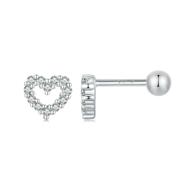 Fashion Silver Silver And Diamond Hollow Heart-shaped Piercing Nails