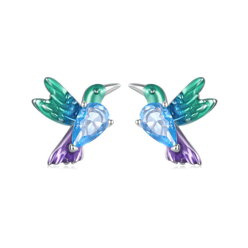 Fashion Birdie Silver Diamond Oil Dripping Bird Earrings