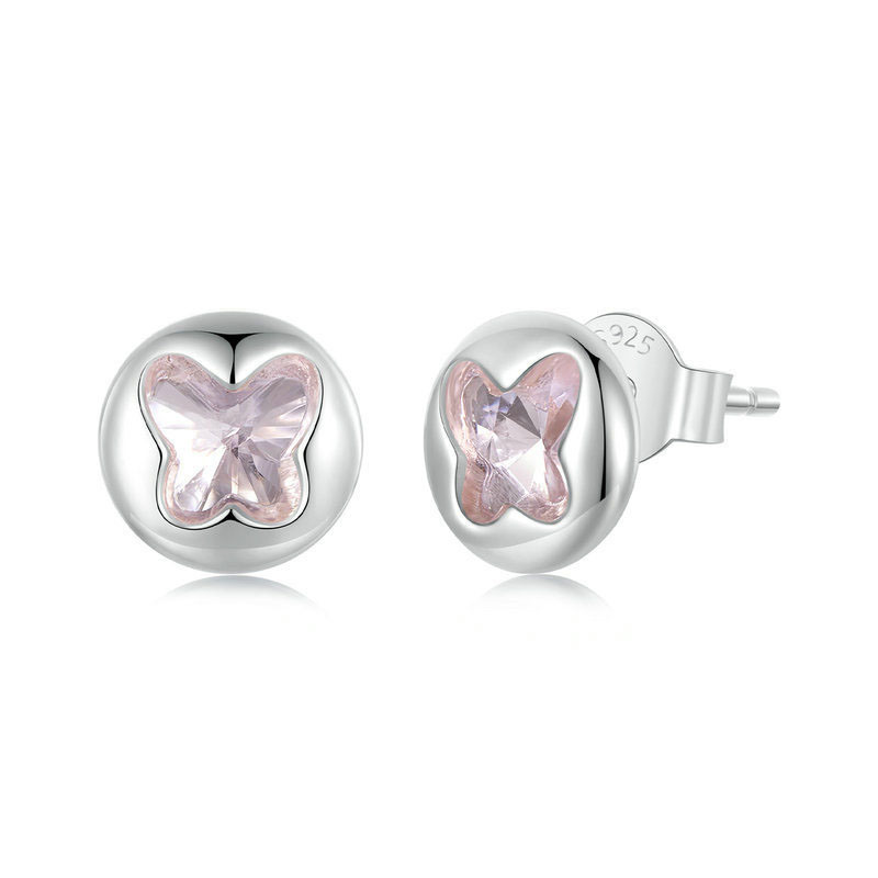 Fashion Silver Silver Butterfly Round Stud Earrings