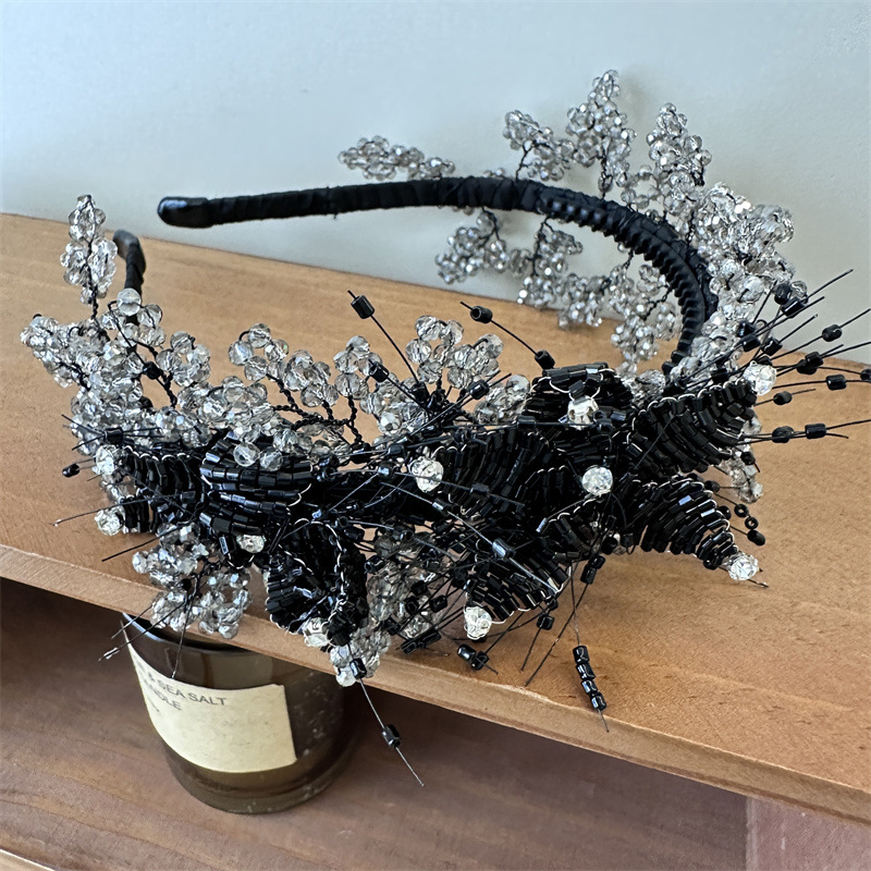 Fashion Black Crystal Three-dimensional Braided Headband