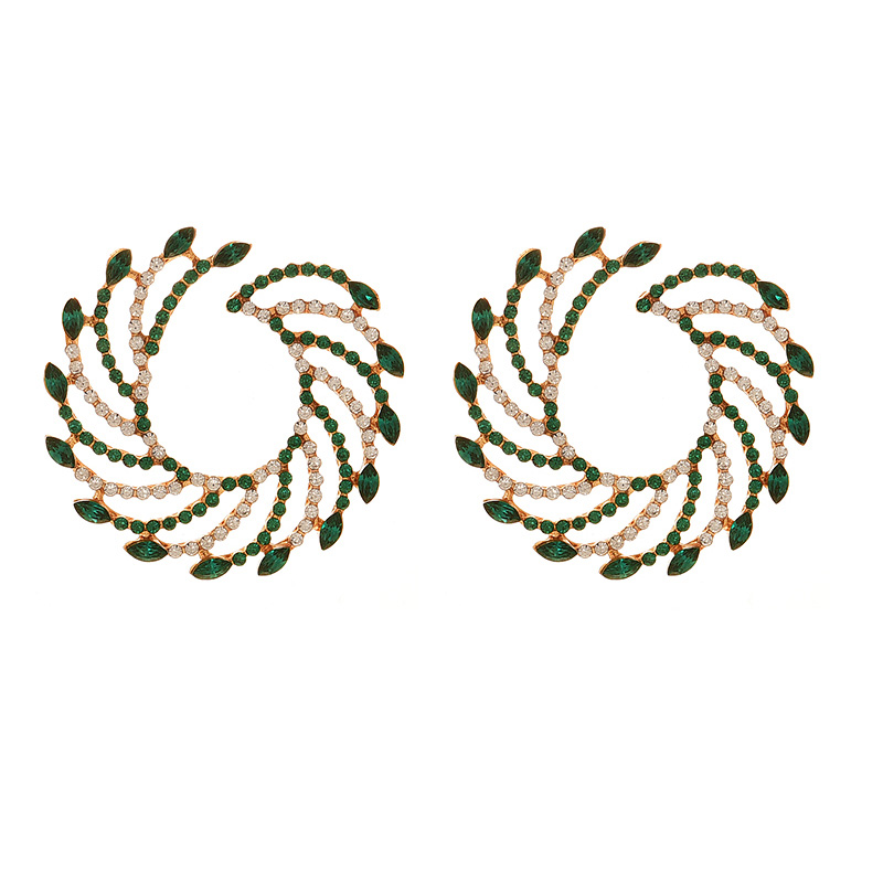 Fashion Dark Green Alloy Diamond Spiral Pattern Stud Earrings