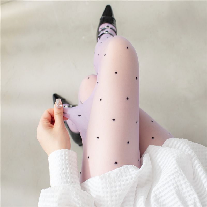 Fashion Purple Black Polka Dots Love Jacquard Stockings