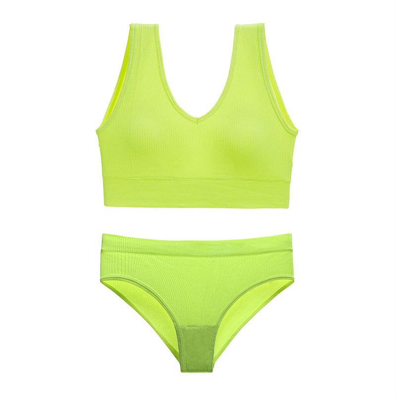 Fashion Fluorescent Green Nylon Knitted Underwear Triangle Set