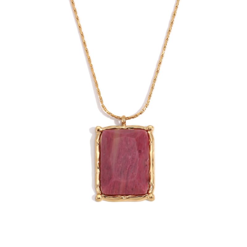 Fashion Pink Stainless Steel Gold Plated Rectangular Necklace