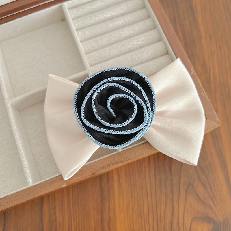 Fashion Beige Flower Clip Fabric Rose Bow Hairpin