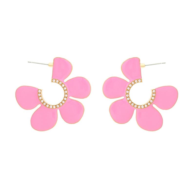 Fashion Pink Alloy Drip Oil Petal Earrings