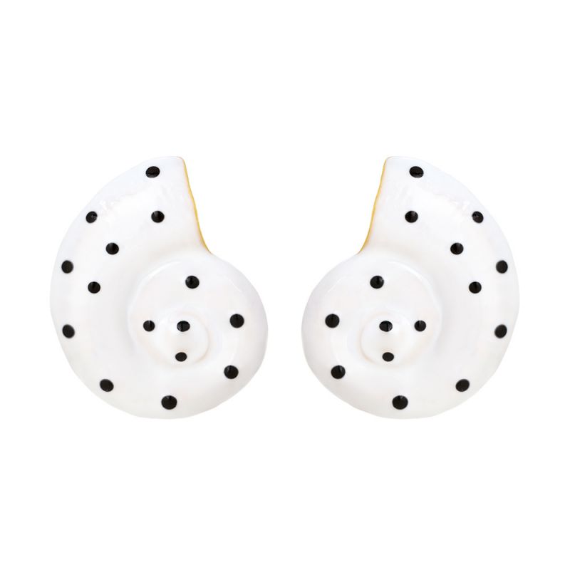 Fashion White Alloy Oil Dripping Dot Conch Earrings