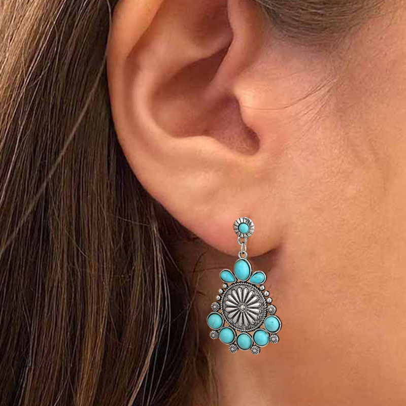 Fashion 2# Metal Turquoise Geometric Earrings