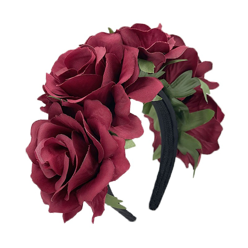 Fashion 6 Deep Red Simulated Rose Headband