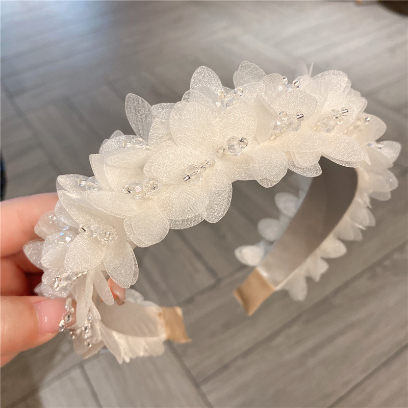Fashion Off-white Crystal Organza Flower Headband