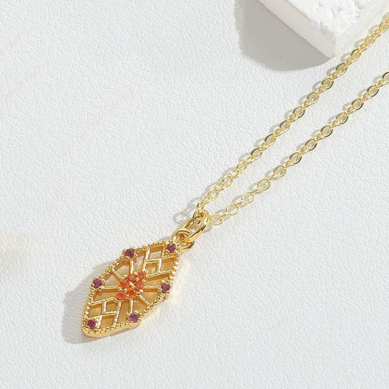 Fashion Orange Zircon Gold-plated Copper Geometric Necklace With Diamonds