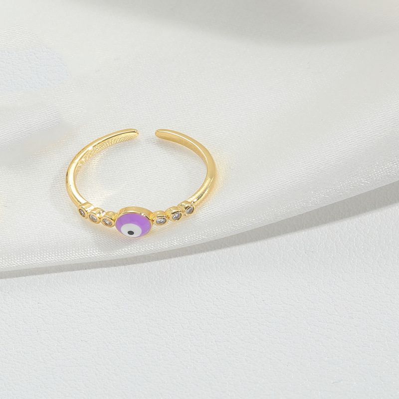 Fashion Purple Copper Set Zirconium Geometric Open Ring