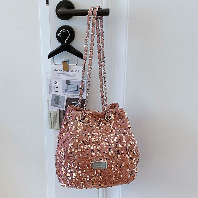 Fashion Pink Sequined Large Capacity Crossbody Bag