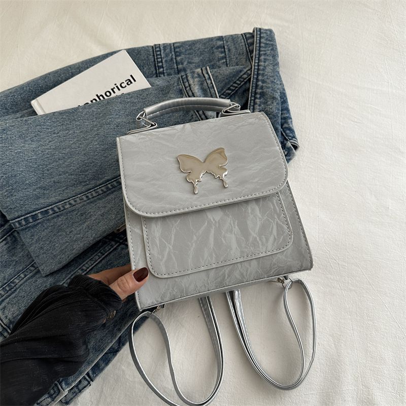 Fashion Grey Pu Flip Large Capacity Backpack