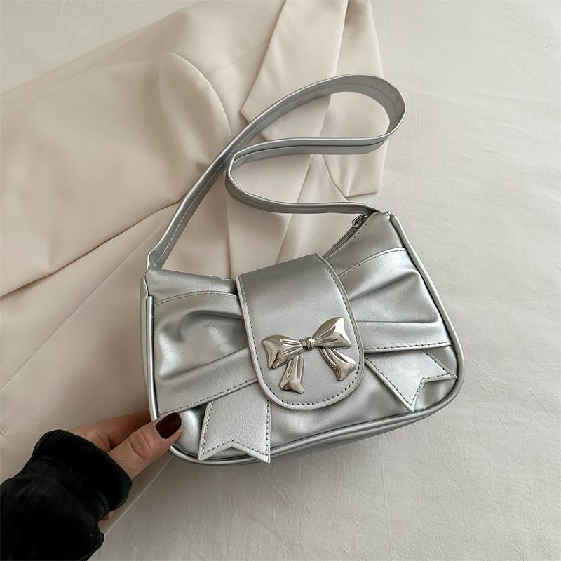 Fashion Silver Bow Flap Shoulder Bag