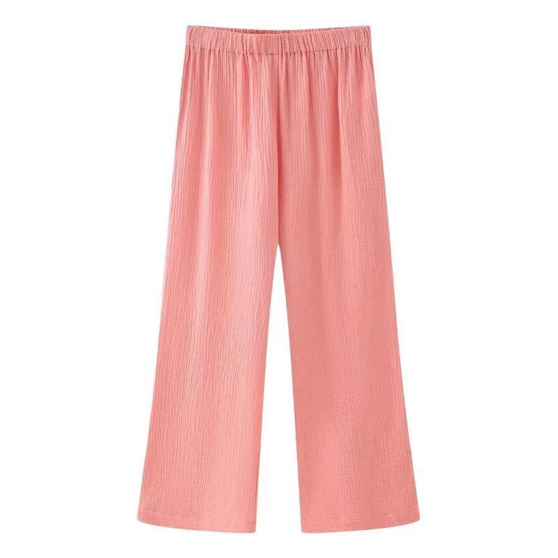 Fashion Pink Polyester Textured Straight-leg Trousers
