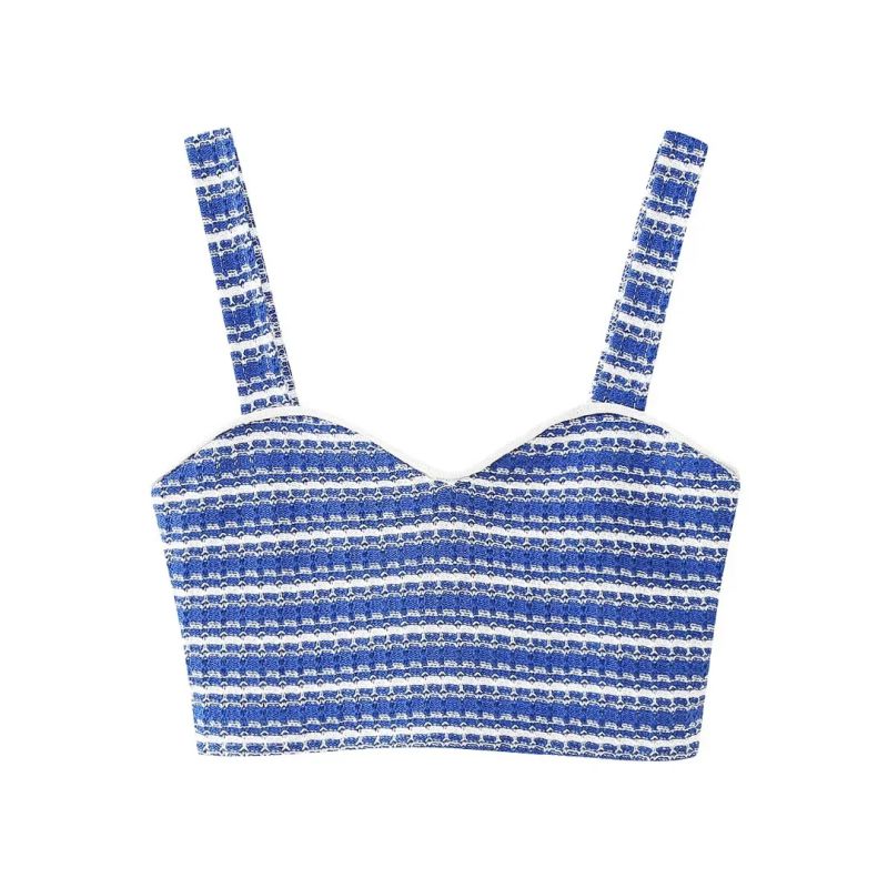 Fashion Blue Knitted Striped Camisole