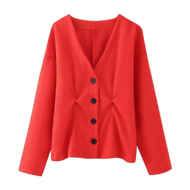 Fashion Red Knitted Buttoned Cardigan