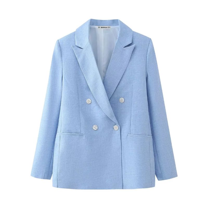 Fashion Blue Polyester Double-breasted Blazer