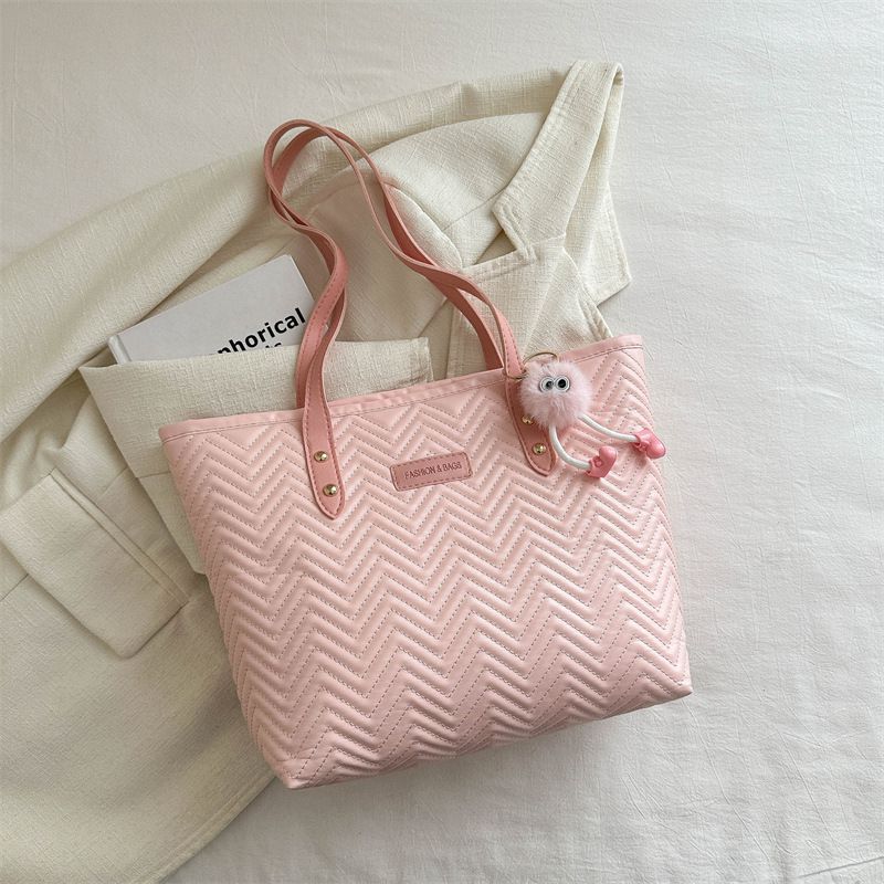 Fashion Pink Belt Pendant Pu Large Capacity Shoulder Bag