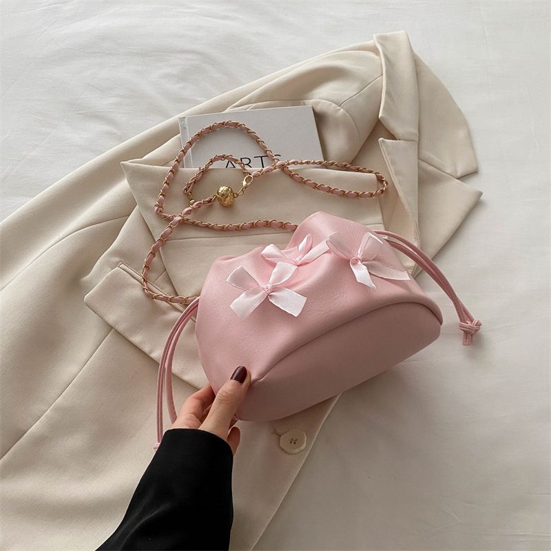 Fashion Pink Soft Drawstring Crossbody Bag
