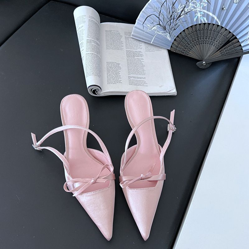 Fashion Pink Pointed Toe Bow Stiletto Sandals
