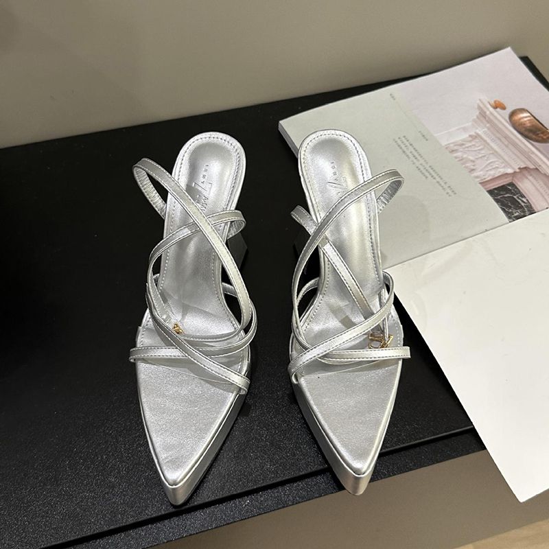 Fashion Silver Pointed Open Toe Platform Sandals