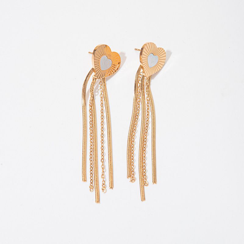 Fashion Gold Stainless Steel Love Tassel Earrings