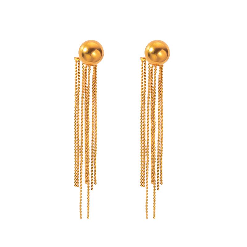Fashion Gold Stainless Steel Tassel Earrings