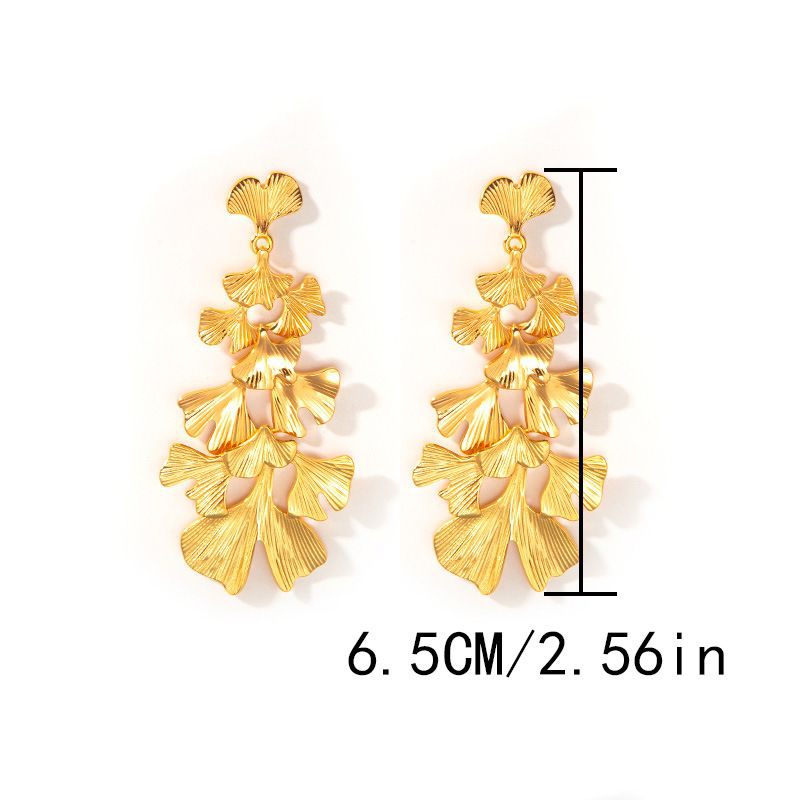 Fashion Gold Stainless Steel Ginkgo Leaf Earrings