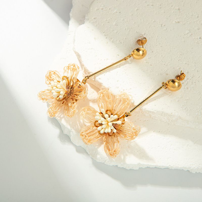 Fashion Gold Hemp Rope Flower Earrings