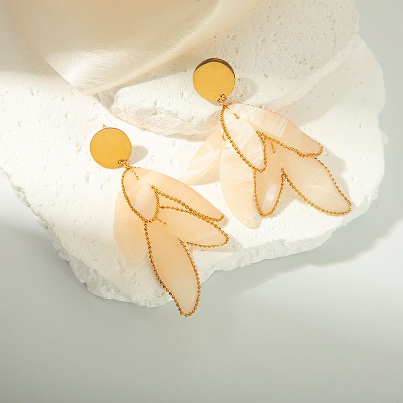 Fashion Gold Stainless Steel Leaf Earrings