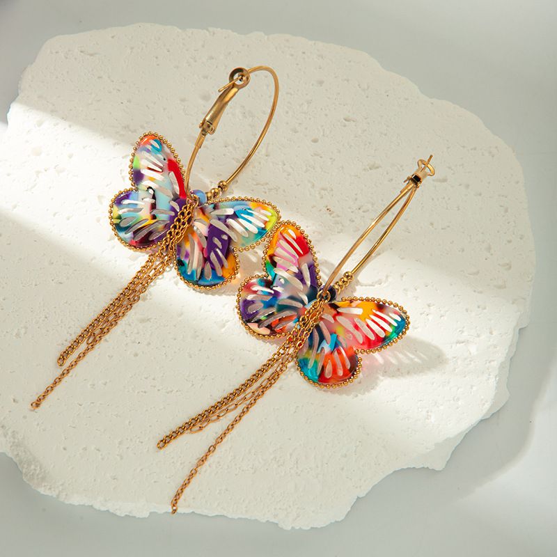 Fashion Gold Stainless Steel Butterfly Earrings