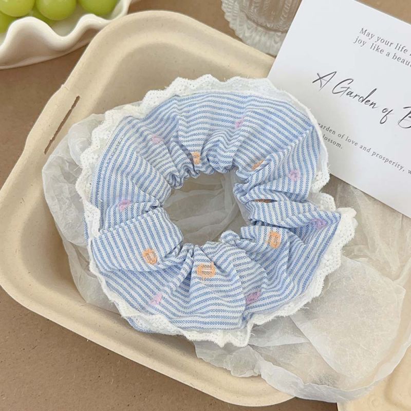 Fashion Blue Contrast Printed Pleated Hair Tie