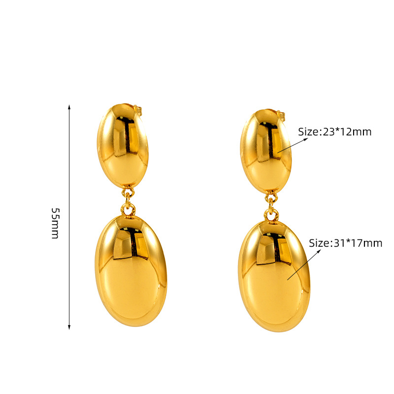 Fashion Gold Titanium Steel Geometric Oval Earrings