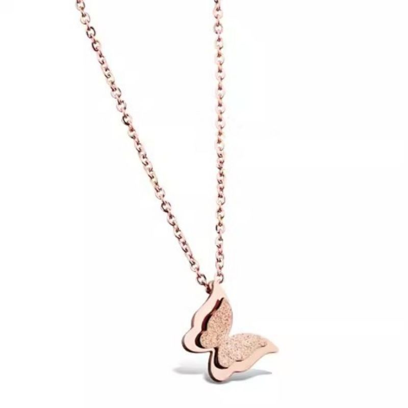 Fashion Rose Gold Titanium Steel Butterfly Necklace