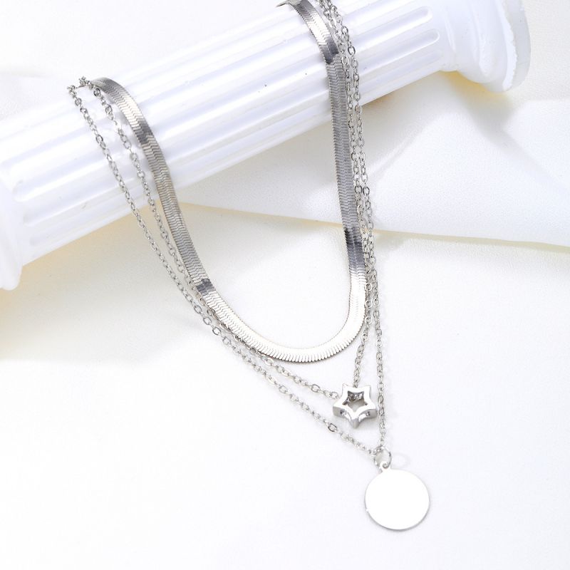 Fashion Silver Alloy Star Medal Multi-layer Necklace