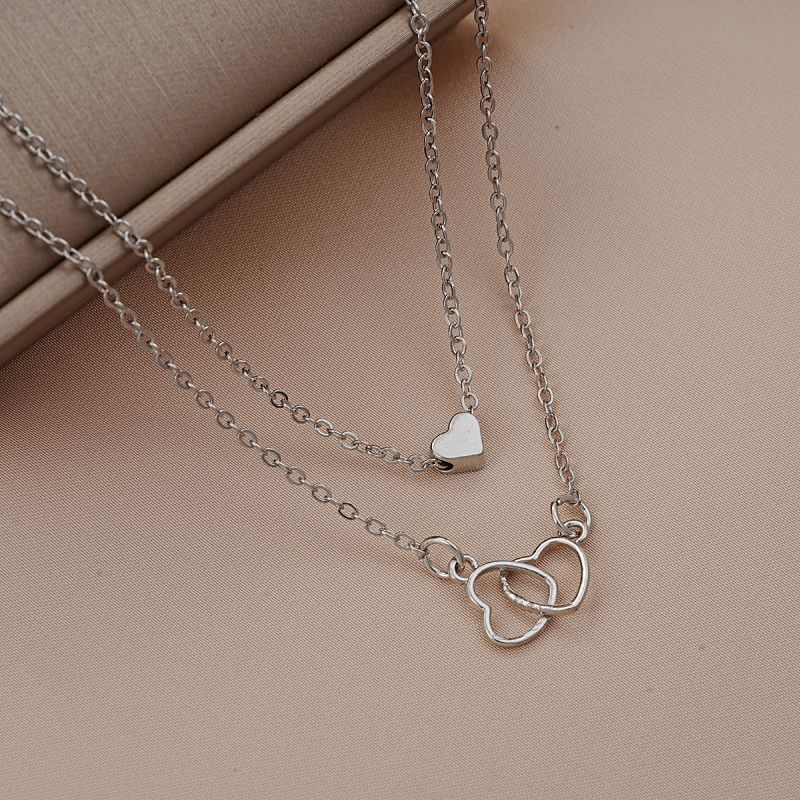 Fashion Silver Alloy Love Double Layer Necklace