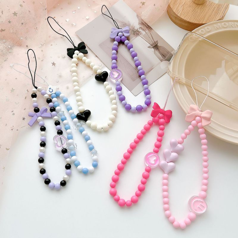 Fashion Color Resin Geometric Beaded Love Bow Mobile Phone Chain