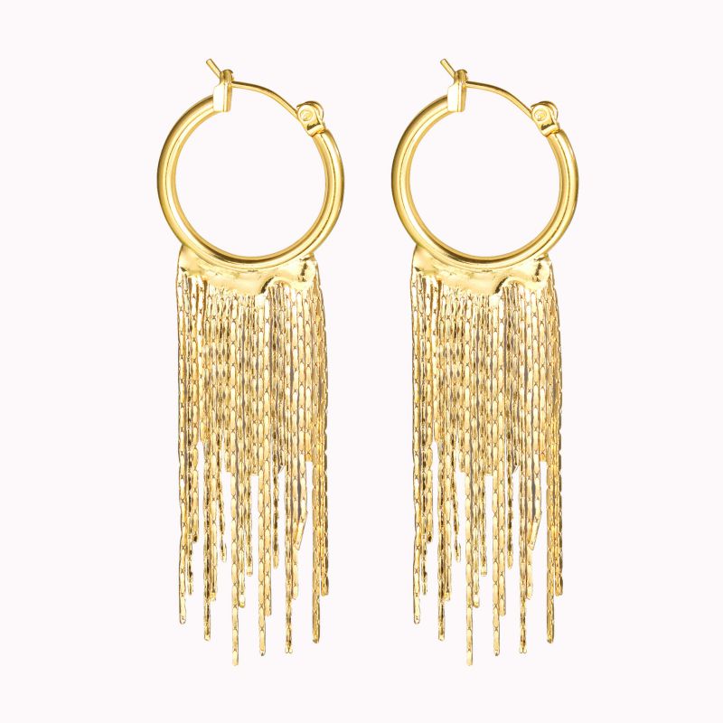 Fashion Gold Metal Tassel Hoop Earrings