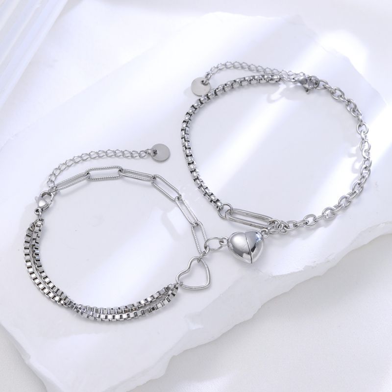 Fashion Silver Alloy Magnetic Love Bracelet Set Of 2