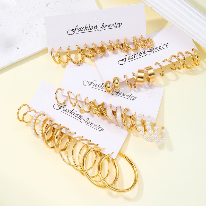 Fashion Gold Alloy Geometric Round Earrings Set